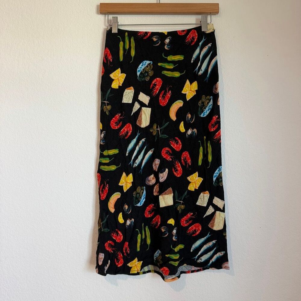Lisa Says Gah Seafood Sandy Linen Midi Skirt Women's Size Small - Picture 4 of 6